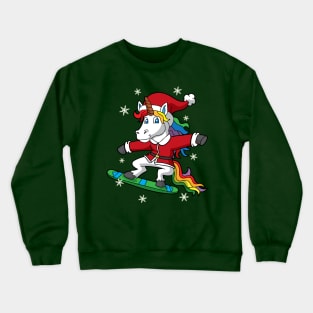 Christmas Unicorn Santa Snowboarding Crewneck Sweatshirt